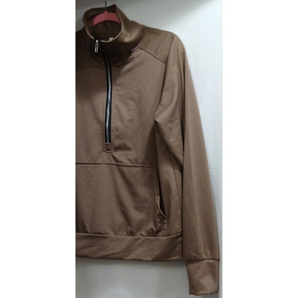 Women’s Small Mocha Brown 1/2 Zip Activewear Pullover Top Kangaroo Pocket LNC - Picture 4 of 7